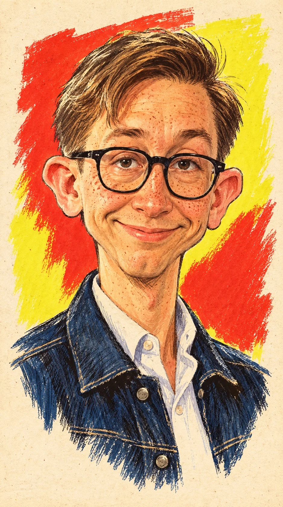 A warm, exaggerated caricature of Lorenzo with a familiar grin